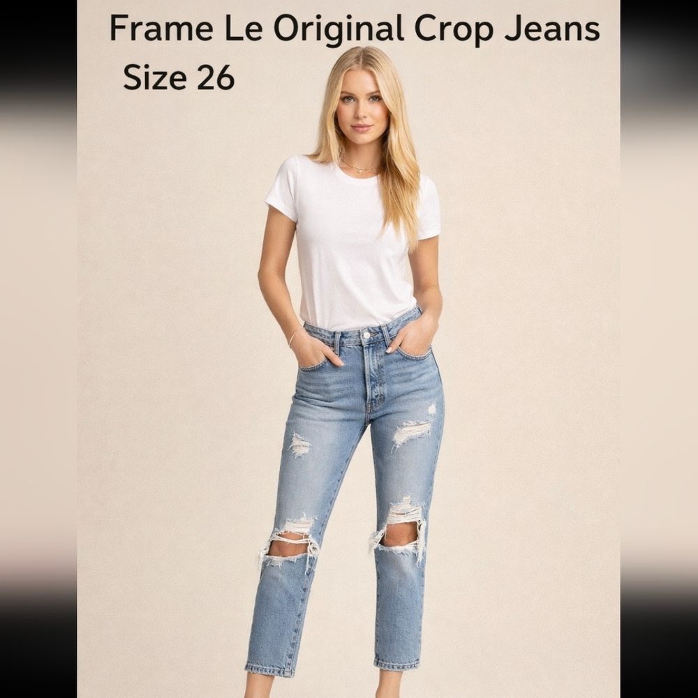Frame Denim Cropped Distressed Blue Jeans Size 26 NWT